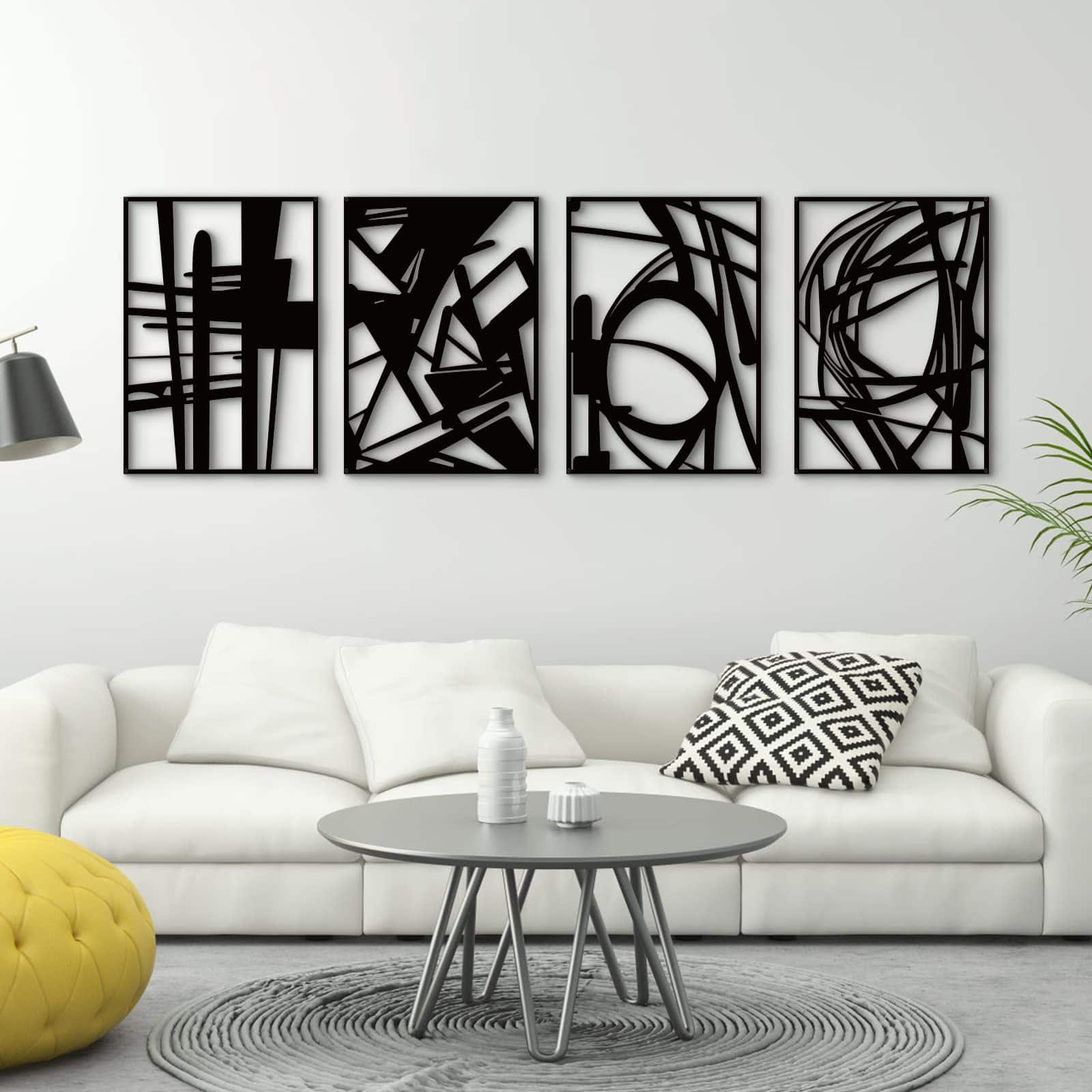 Hanke - Pack Abstract Metal Wall Art Minimalist Decor Single Line Textured Sculptures Living 16 x 11 inches - Black Abstract M Size 16 x 11''