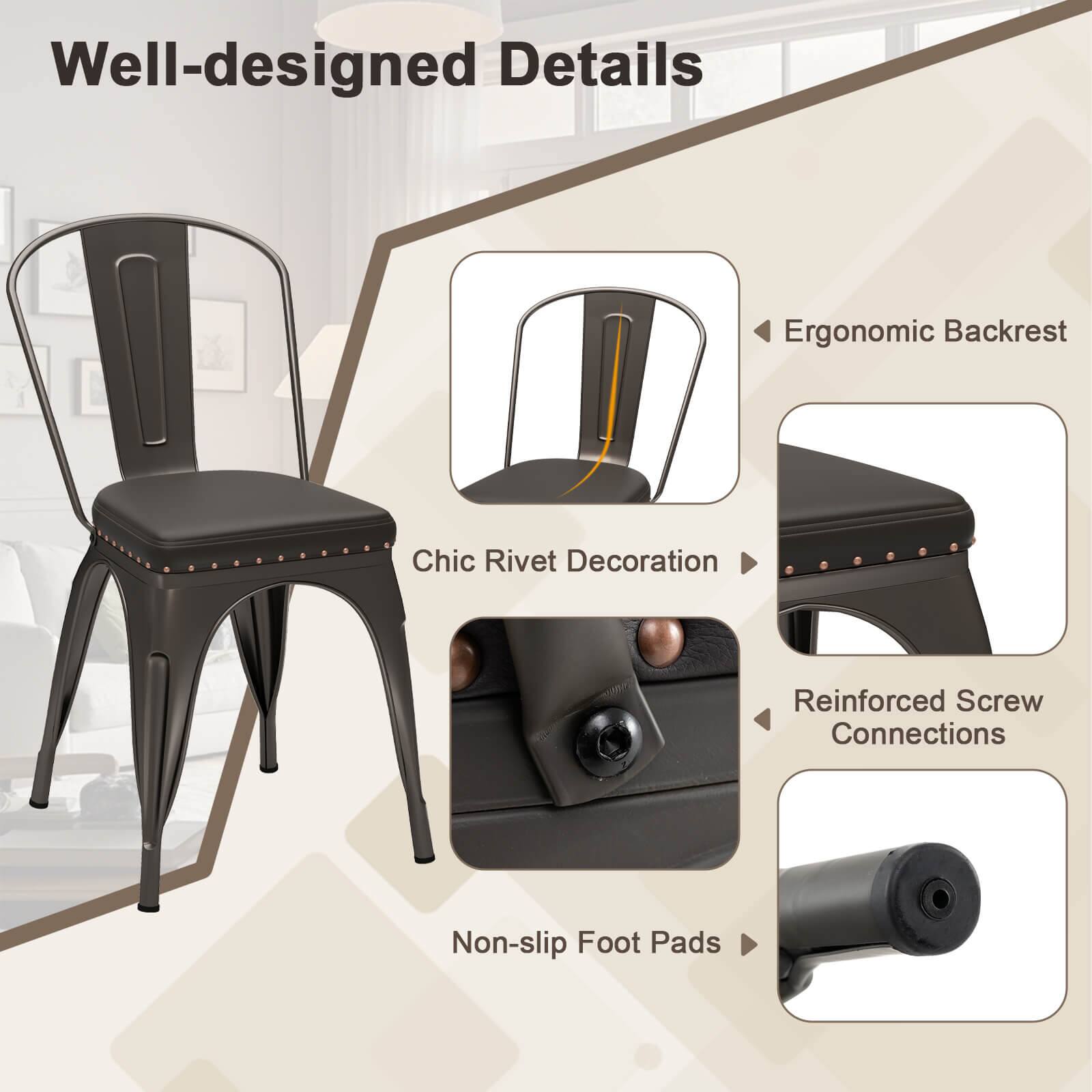 Well-designed Details

- Ergonomic Backrest
- Chic Rivet Decoration
- Reinforced Screw Connections
- Non-slip Foot Pads