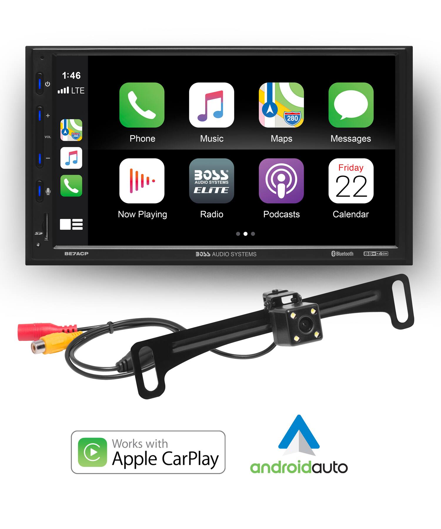 Alt View 11. BOSS Audio - BOSS Audio Systems Elite BE7ACP-C  Double Din CarPlay & Android Auto with 7” LCD Car Radio with Backup Camera - Black.