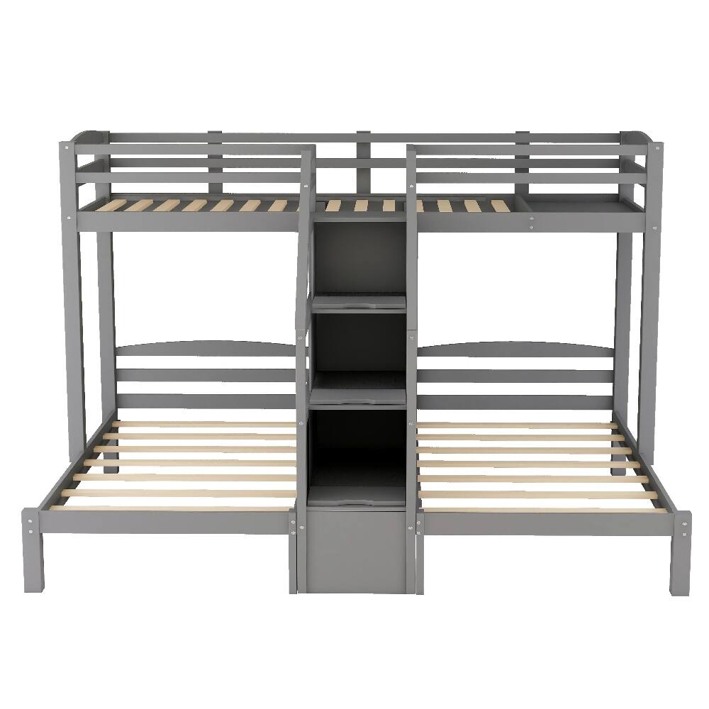 Alt View 3. Loheer - Loheer Twin over Twin Bunk Bed Triple Bunk Bed with Stairs Gray - Gray.