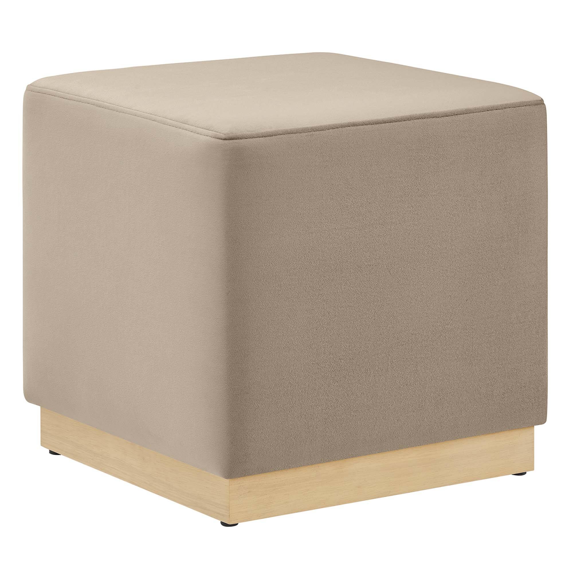 Angle. Modway - Tilden 17" Square Performance Velvet Upholstered Ottoman by Modway - Taupe Natural.