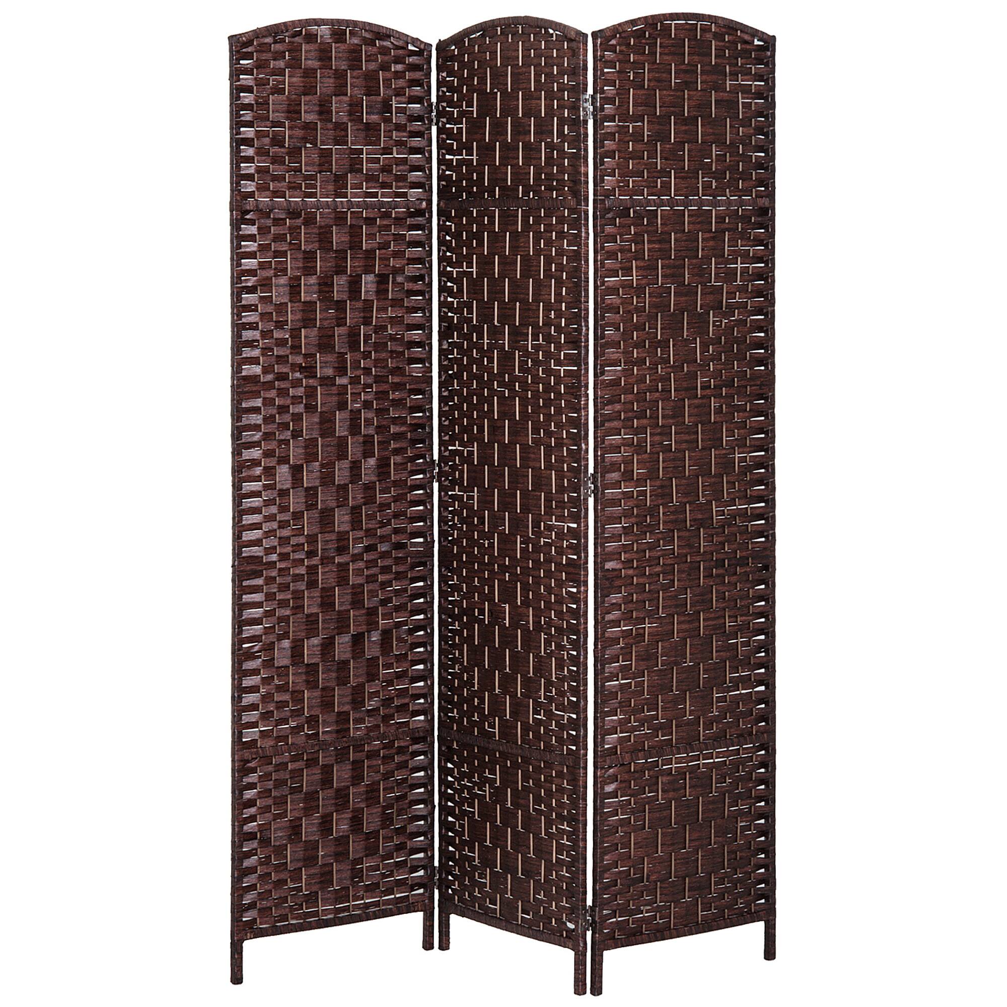 Homcom - Divider 3 Panel, 6FT Tall Folding Privacy Screen, Freestanding Hand-Woven Partition for Room Separation with 360° Hinges - Brown