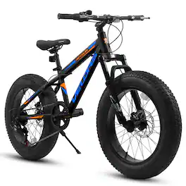 Anysun - 20" Fat Tire Mountain Bike for Adults - 7 Speeds, Dual Disc Brakes, Front Suspension & High-Carbon Steel Frame - Black