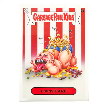 Here's the corrected and grouped text from the image:
**Garbage Pail Kids**
**Corny Carl**
**Twitler**