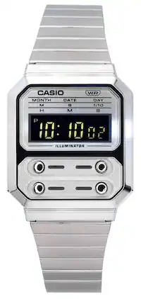 Casio - Vintage Digital Stainless Steel Quartz A100WE-7B A100WE-7B Unisex Watch - Black