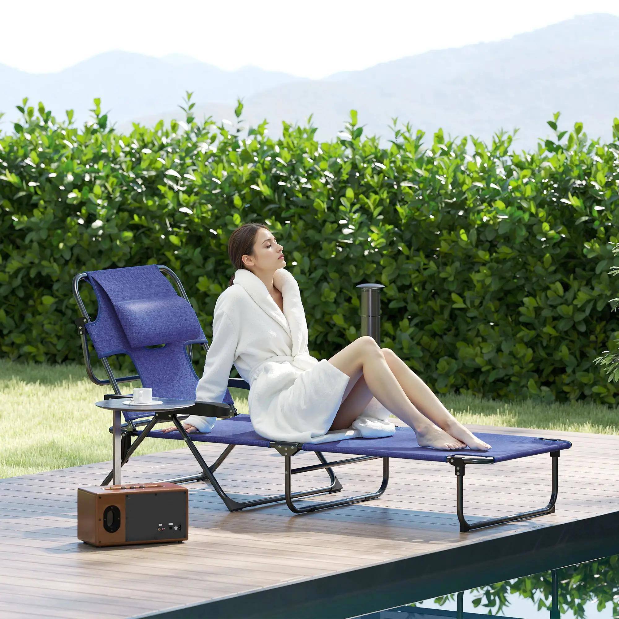 Angle. Spaco - Spaco Folding Lounge Chair with Reclining Back - Navy Blue.