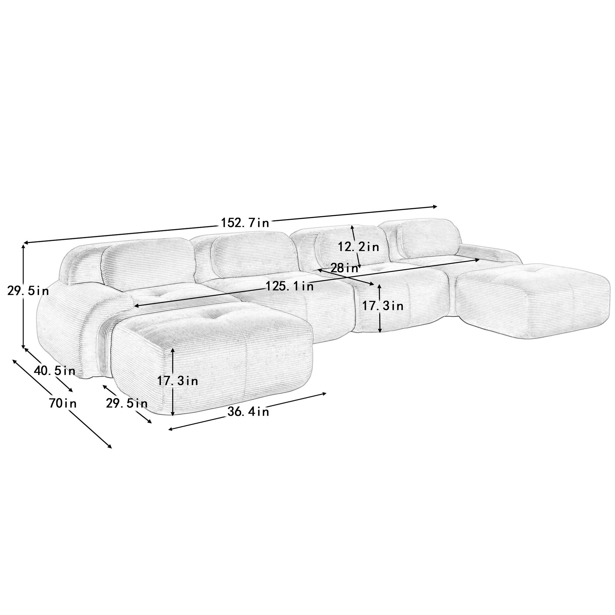 152.7in  
125.1in  
29.5in  
40.5in  
70in  
12.2in  
28in  
17.3in  
36.4in
