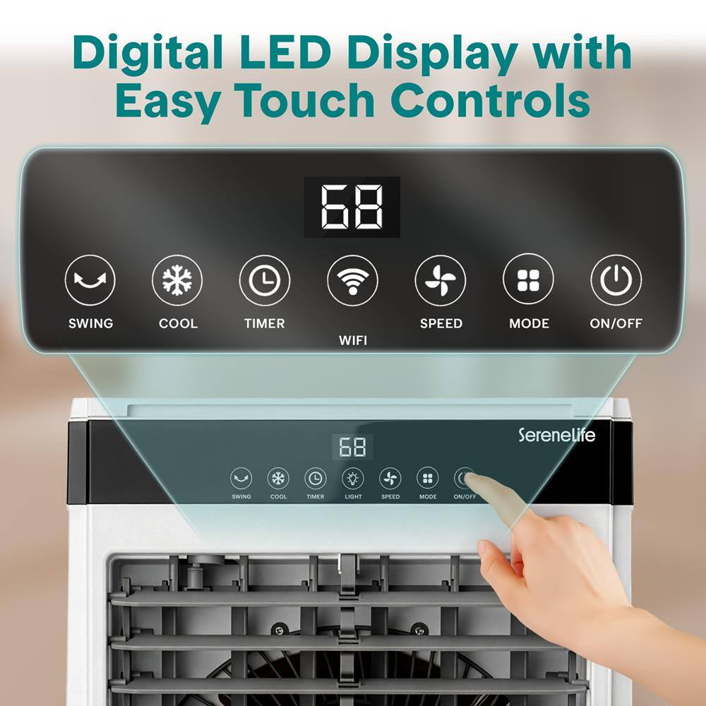Digital LED Display with Easy Touch Controls

SWING COOL TIMER WIFI SPEED MODE ON/OFF

68

Serenelife