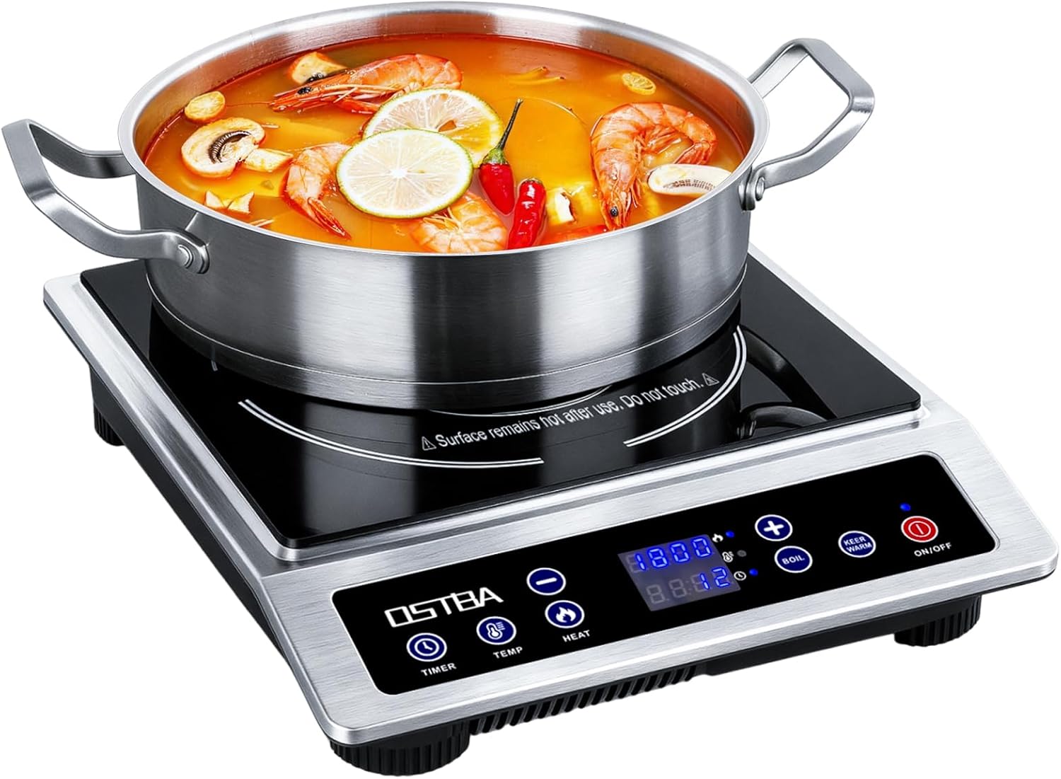OSTBA - 1800W Portable Induction Cooktop, 10 Power Levels, 460°F, Timer - Black