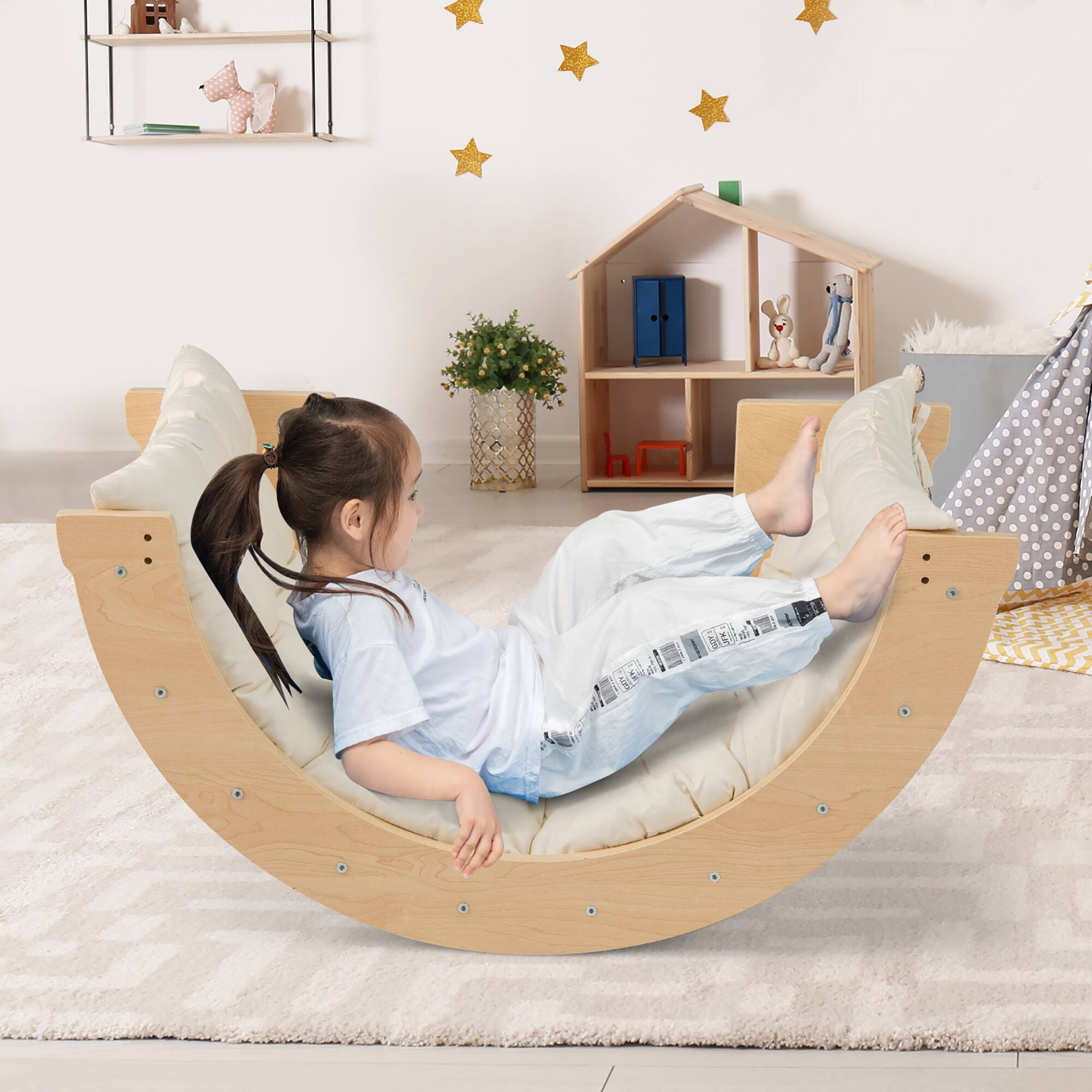 Alt View 3. Gymax - Gymax 6 in 1 Climbing Arch for Toddlers w/ Collapsible Storage Bin Removable Cushion Natural - Natural.