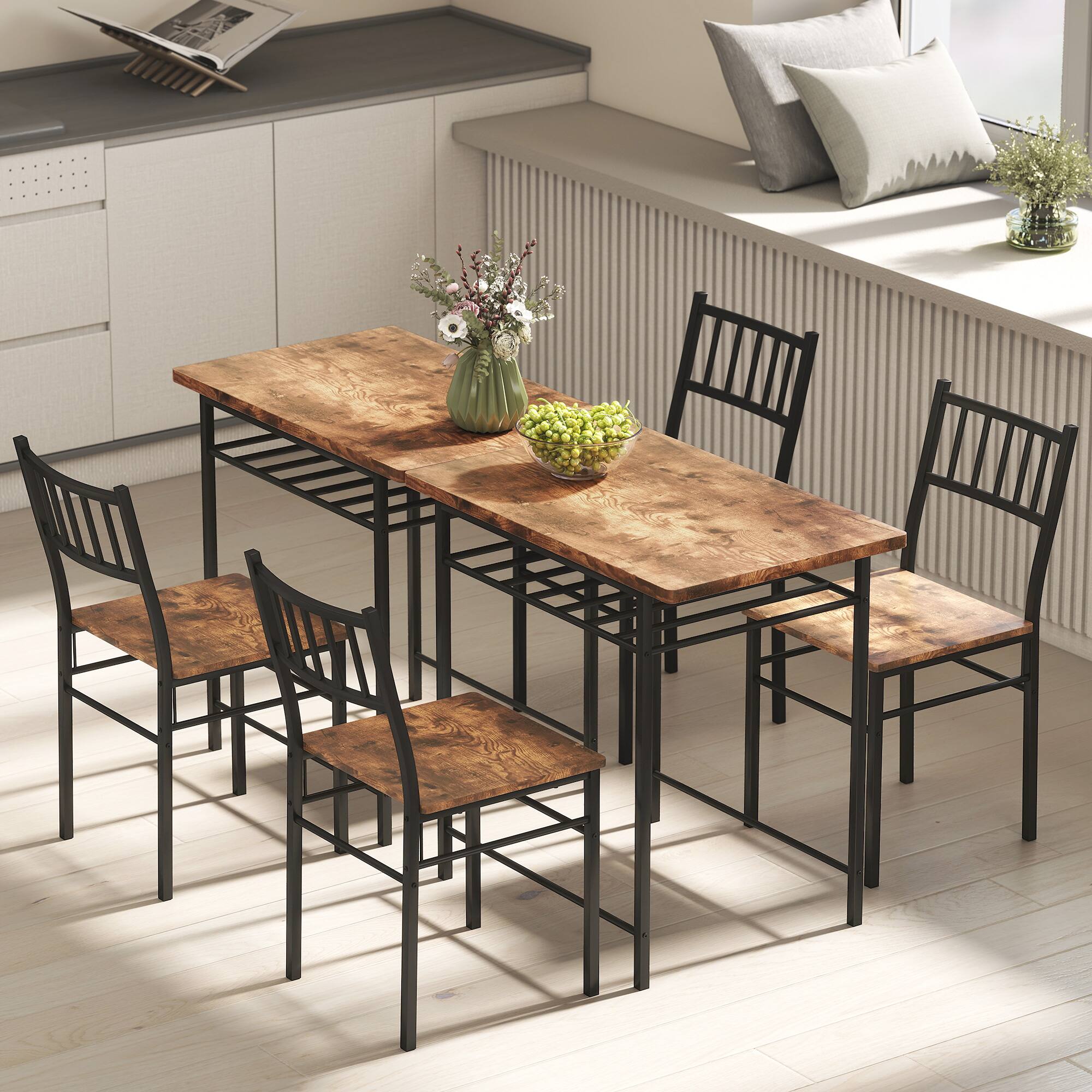 Alt View 7. Homcom - Small Dining Table Set for 2 - Rustic Brown.