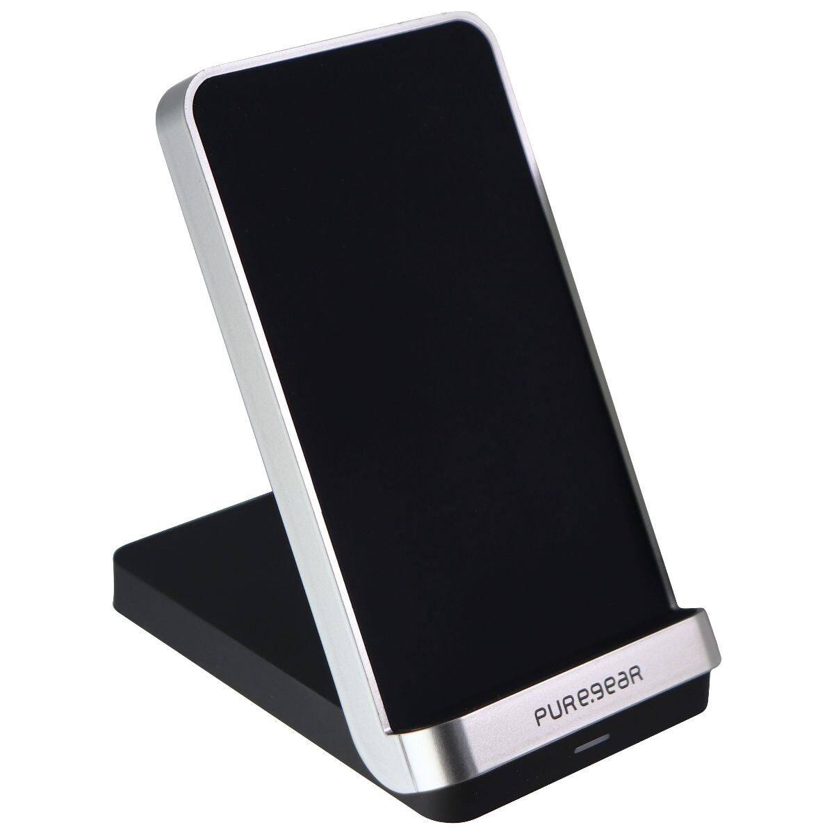 Front. PureGear - 7.5/10W 2-Coil Fast Wireless Charging Stand for Qi Devices - Black.
