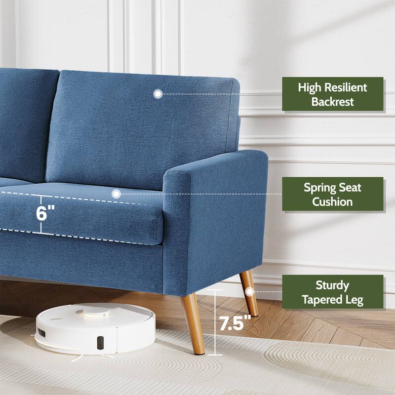 High Resilient Backrest  
6" Spring Seat Cushion  
7.5" Sturdy Tapered Leg