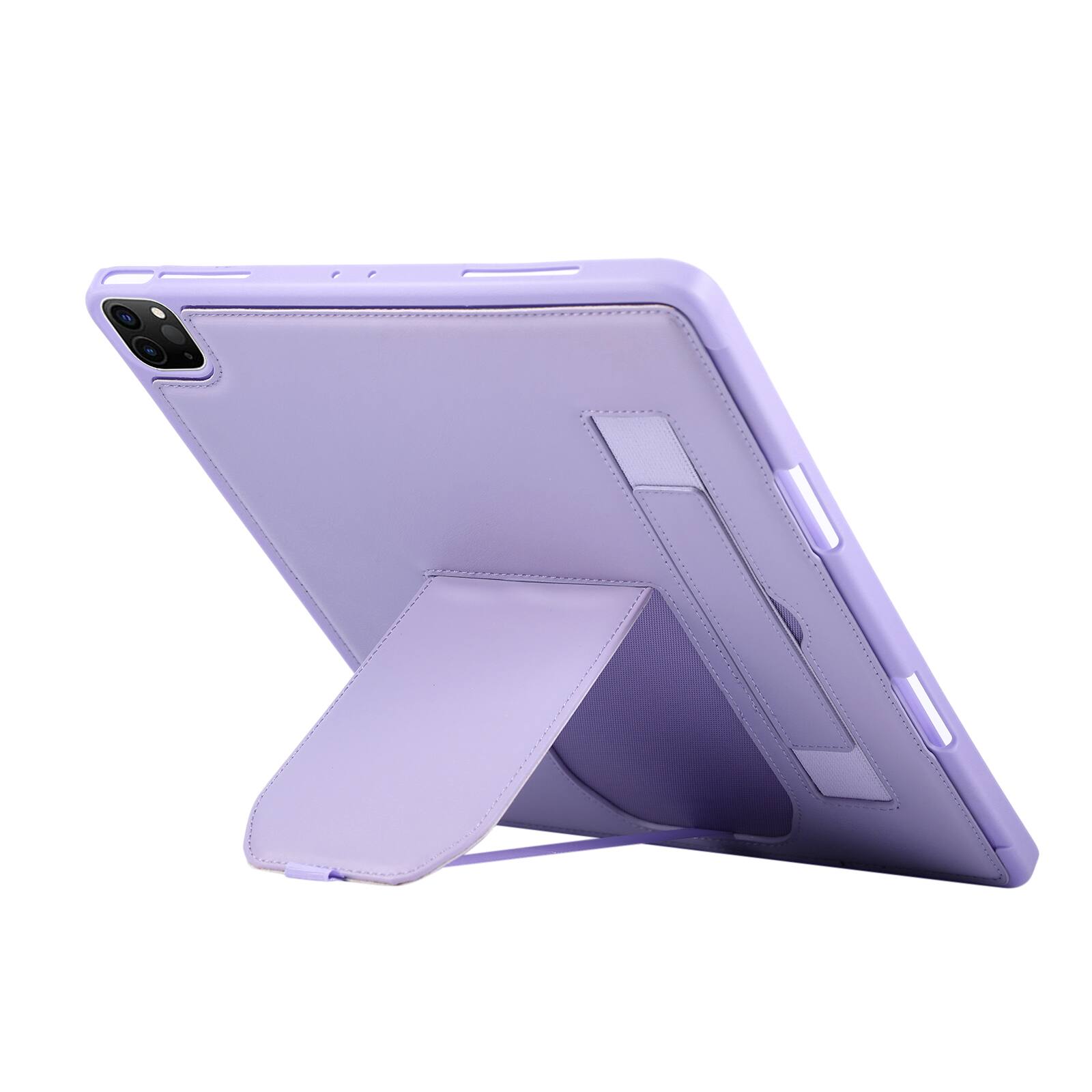 Angle. Dteck - Shockproof Case for Apple iPad Air (M4) 13" 2026 with Hand Strap and Foldable Kickstand, PU Leather TPU Protective Cover - Purple.