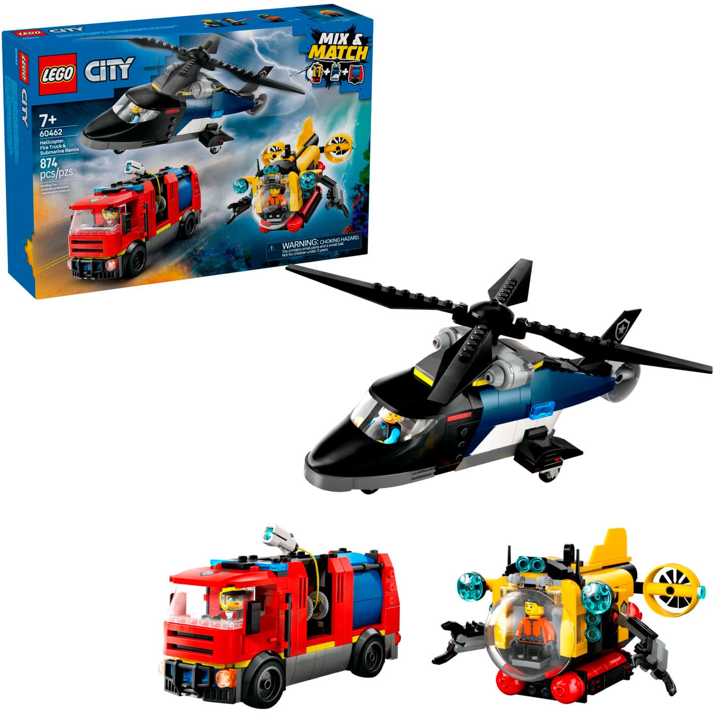LEGO - City Helicopter, Fire Truck & Submarine Remix Building Toy 60462