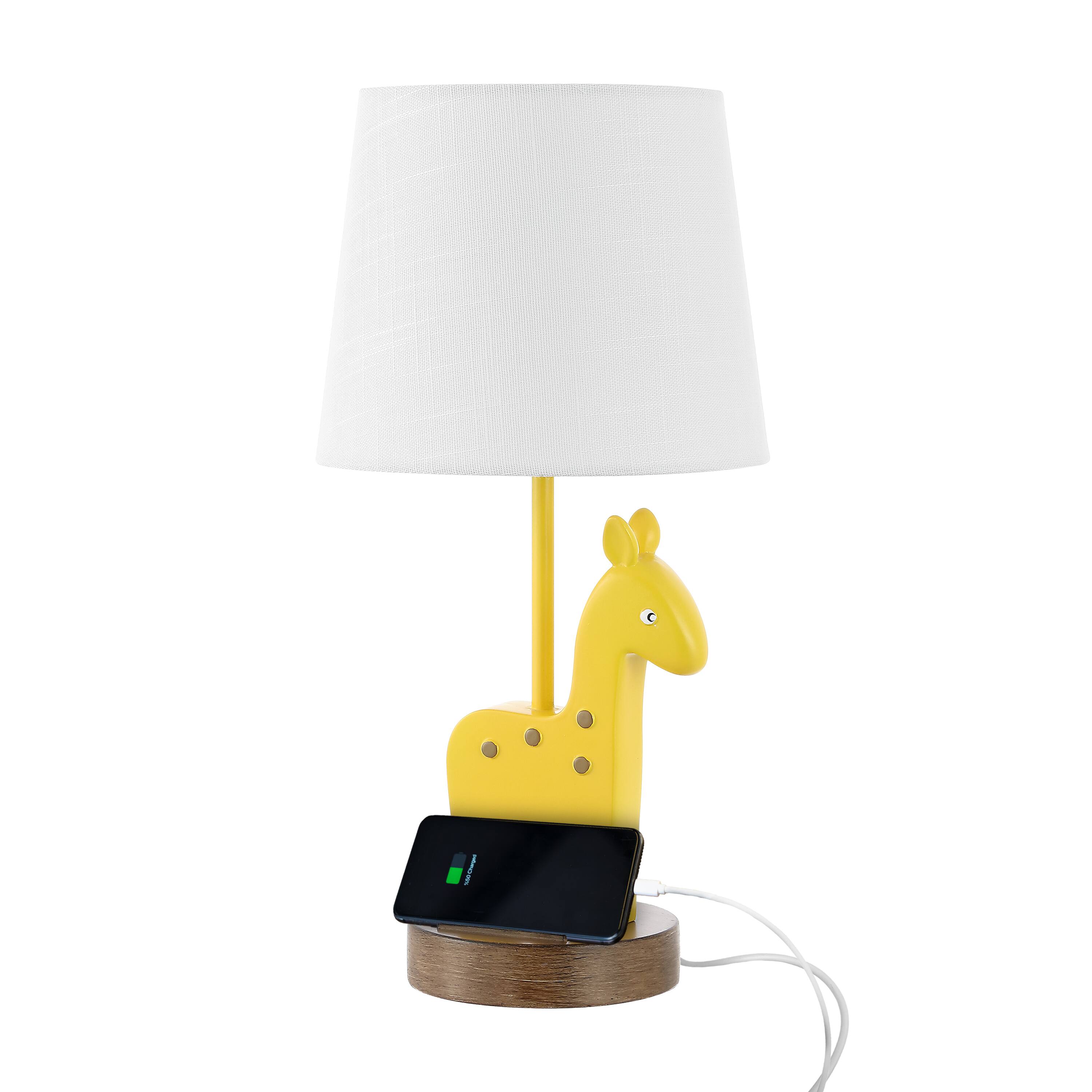 Alt View 6. Jonathan Y - Sahara 17.5" Mid-Century Vintage Iron/Resin Giraffe LED Kids' Table Lamp with Phone Stand and USB Charging Port, Yellow.