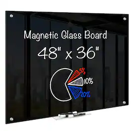 HOMLUX - Dry Erase Board 48" x 36", Bulletin Boards Glass Frameless, Large Glass White Board - Black