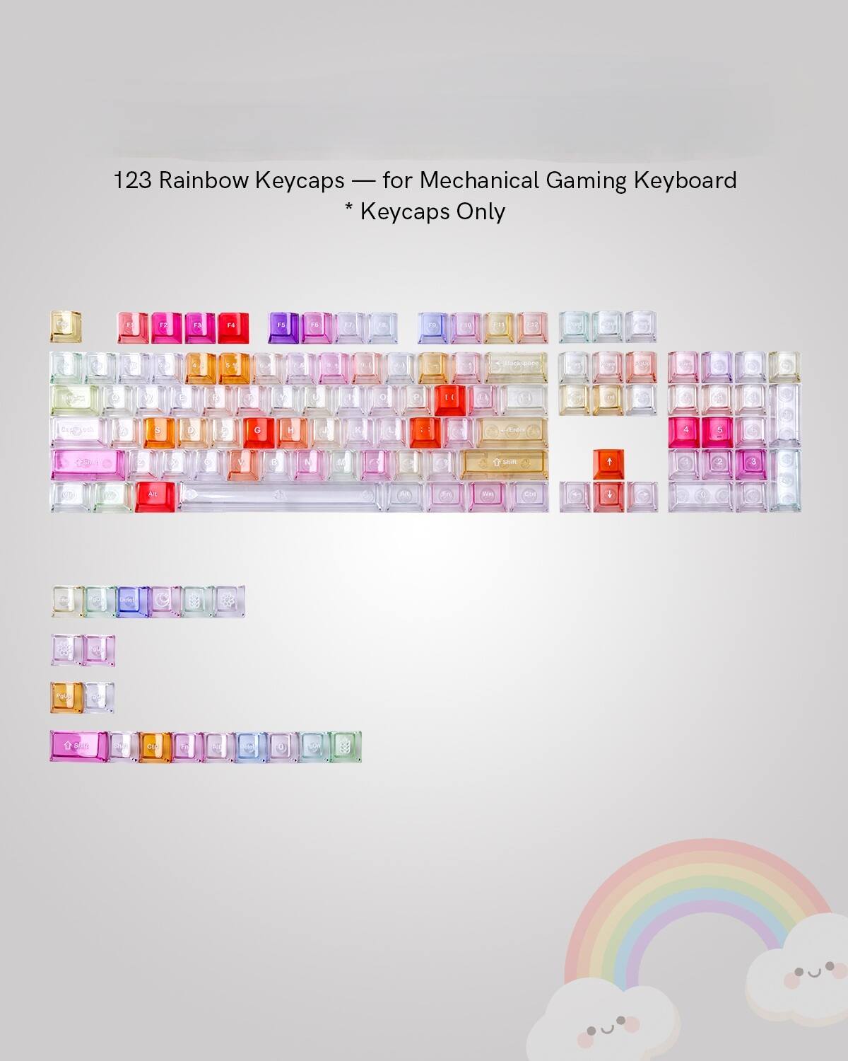 123 Rainbow Keycaps - for Mechanical Gaming Keyboard * Keycaps Only