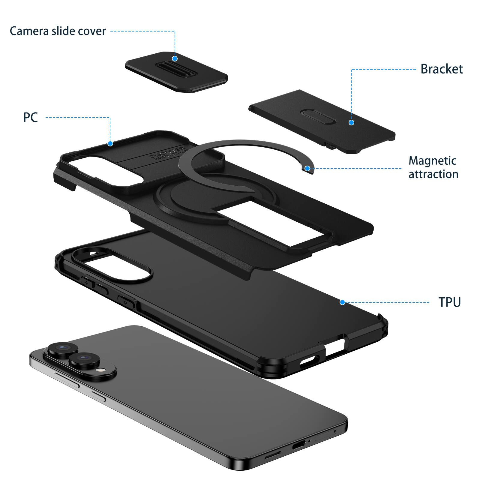 Camera slide cover  
Bracket  
PC  
Magnetic attraction  
TPU