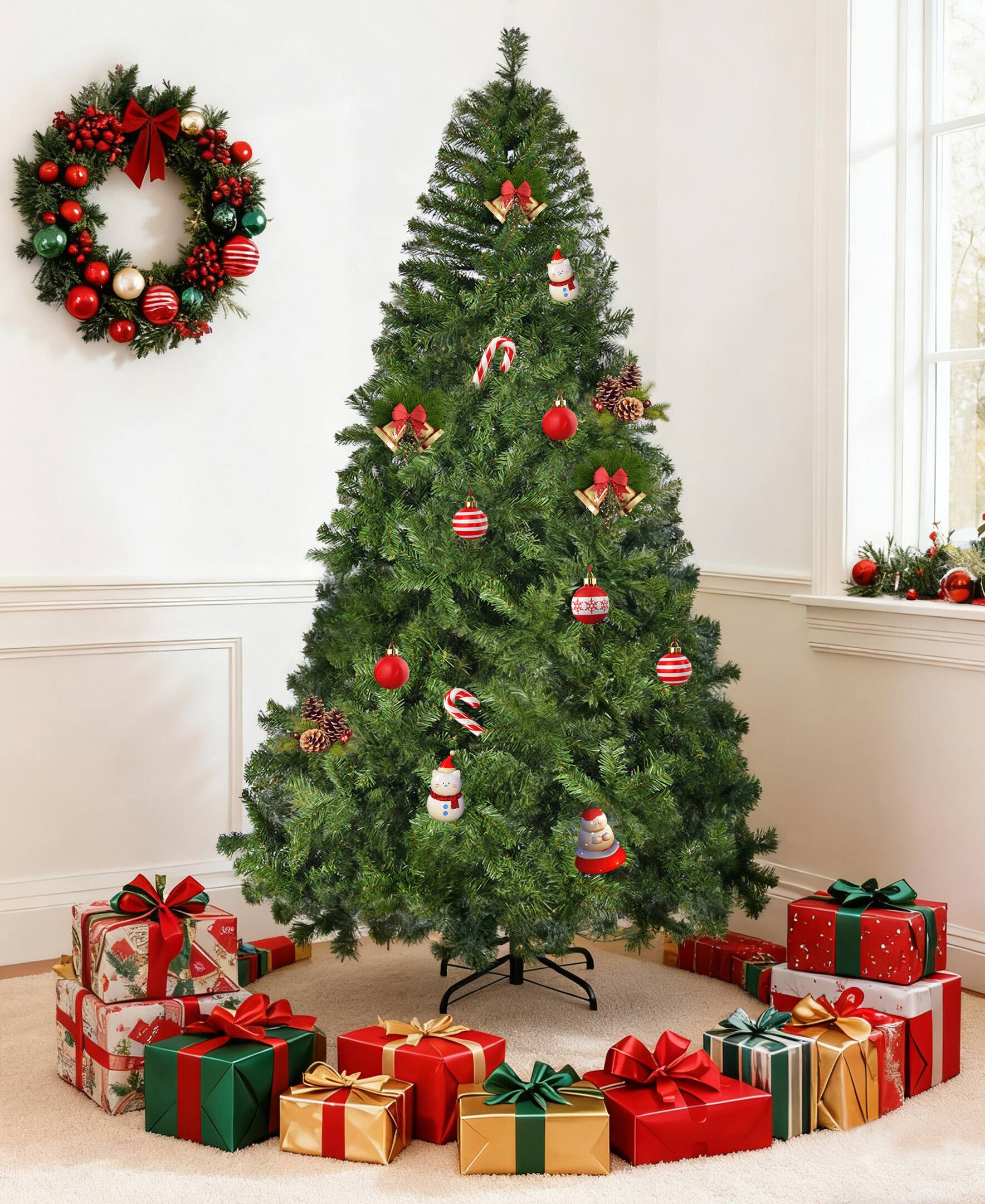 Alt View 5. SKONYON - 6.4ft Artificial Christmas Tree with 864 Branch Tips and Metal Stand - Green.