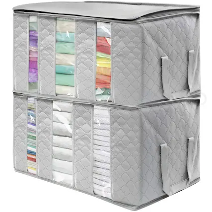 Front. Sorbus - Sorbus Foldable Storage Bag Organizers, 3 Sections, Great for Clothes, Blankets, Closets, Bedrooms, and More, 2-Pack - Gray.