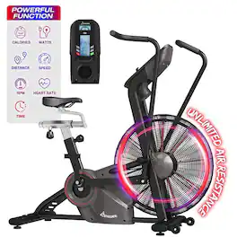Syedee - Exercise Bike,Unlimited Air Resistance System and Multi-Function Digital Monitor with Adjustable Seat - Black