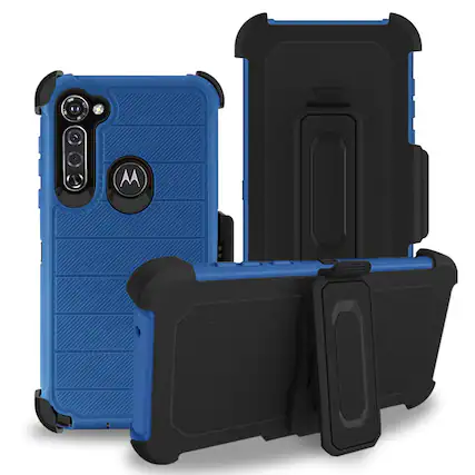 Front. Reiko - Moto G Stylus 3-In-1 Hybrid Heavy Duty Holster Combo Case In Navy - Navy.