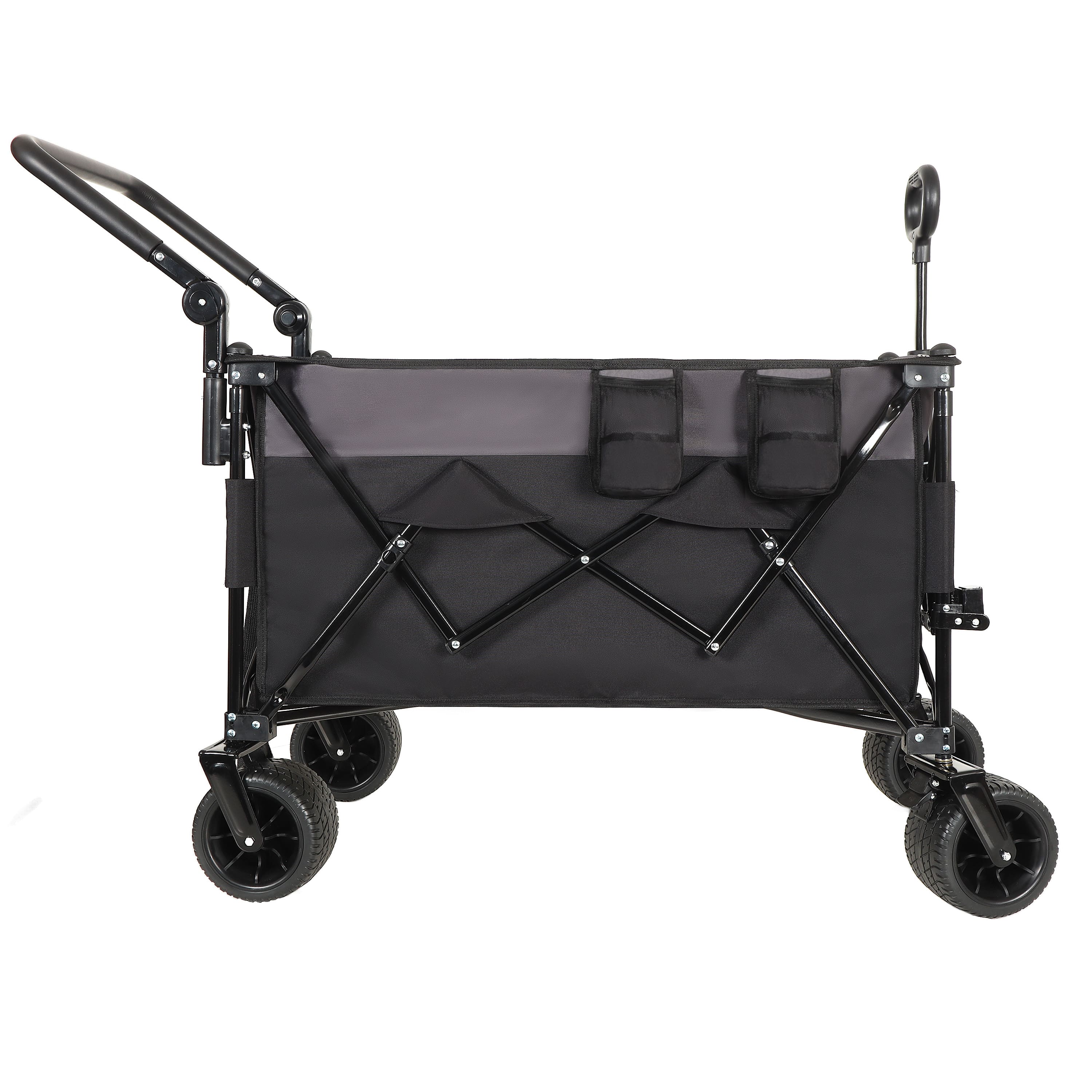 APRILSOUL- Multi-Functional Push-Pull Folding Wagon Cart with Rotating Handle and 360° All-Terrain Wheels Large Capacity Black Gray- Black+ Gray