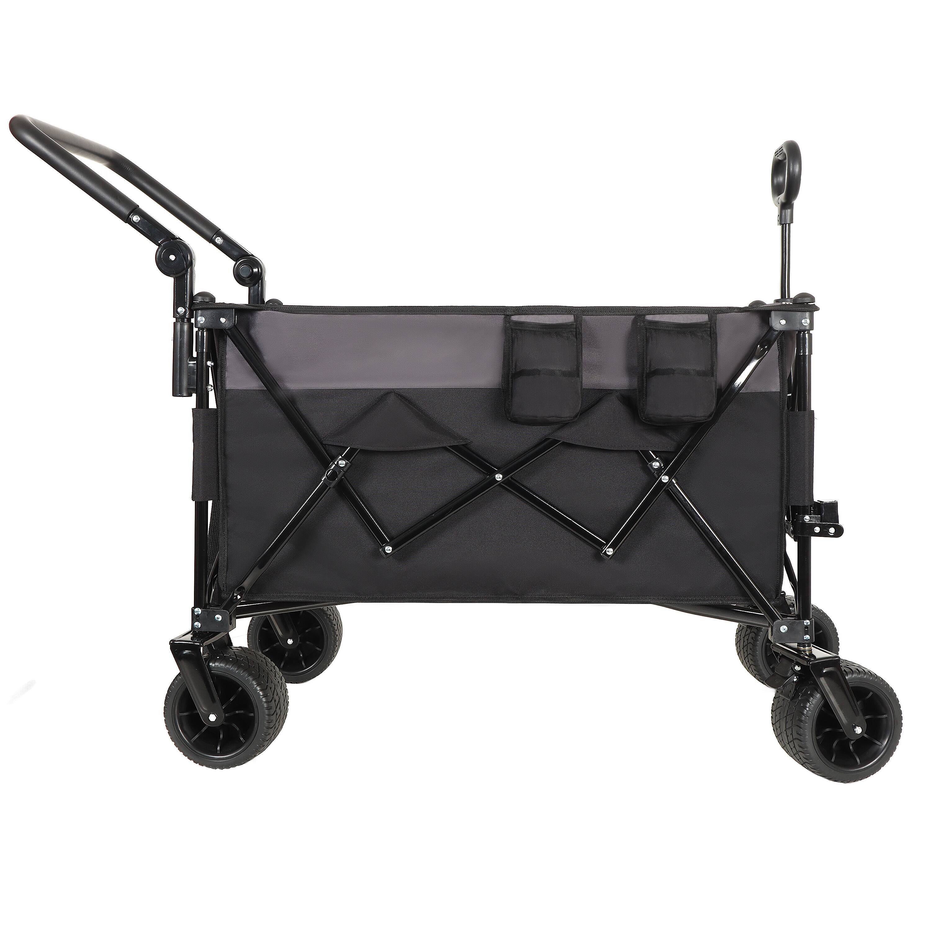 APRILSOUL - Multi-Functional Push-Pull Folding Wagon Cart with Rotating Handle and 360° All-Terrain Wheels Large Capacity Black Gray - Black+ Gray