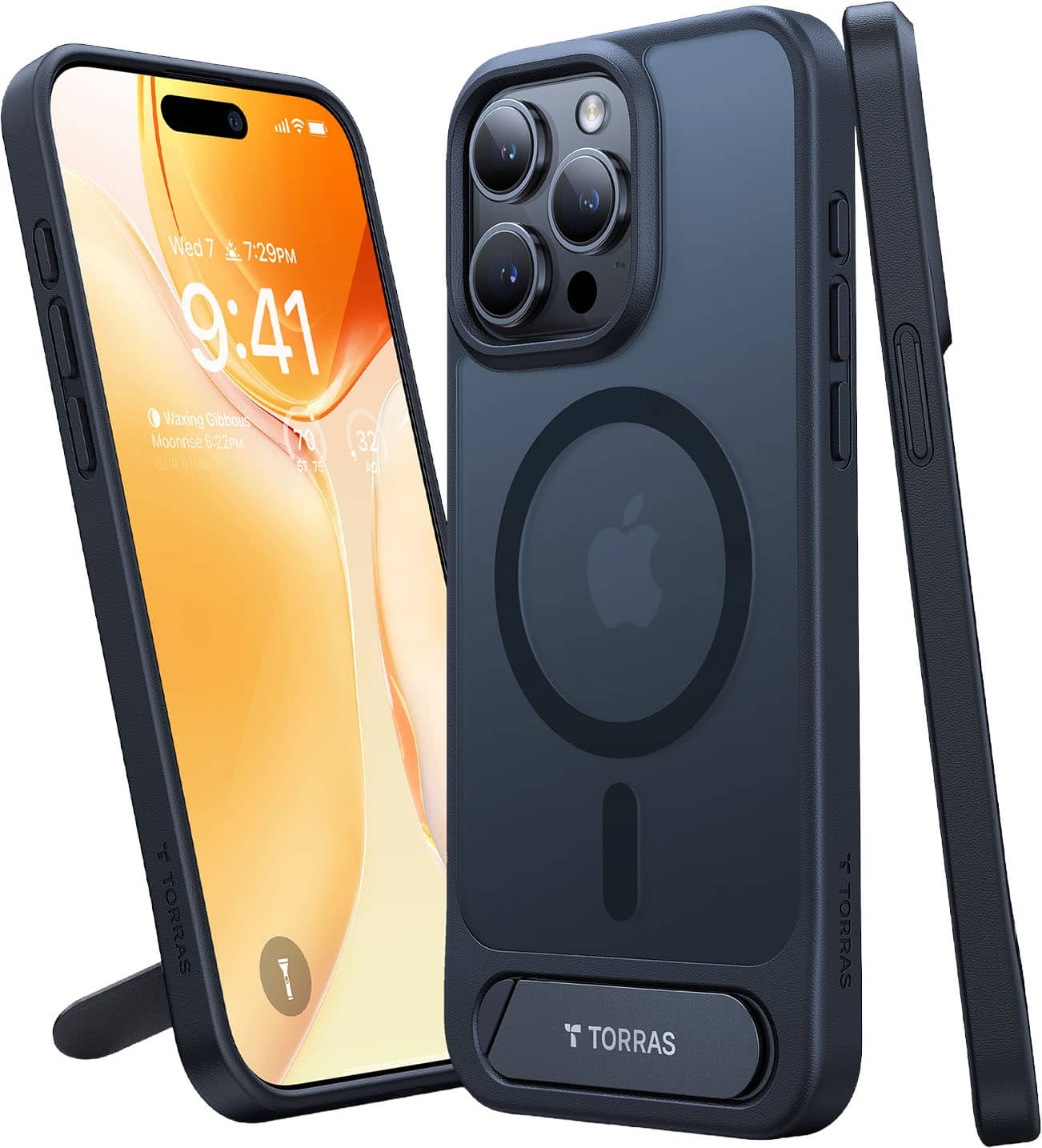 TORRAS - L1 Guardian – Military-Grade Shockproof Case with Independent Kickstand for Apple iPhone 15 Pro Max - Black