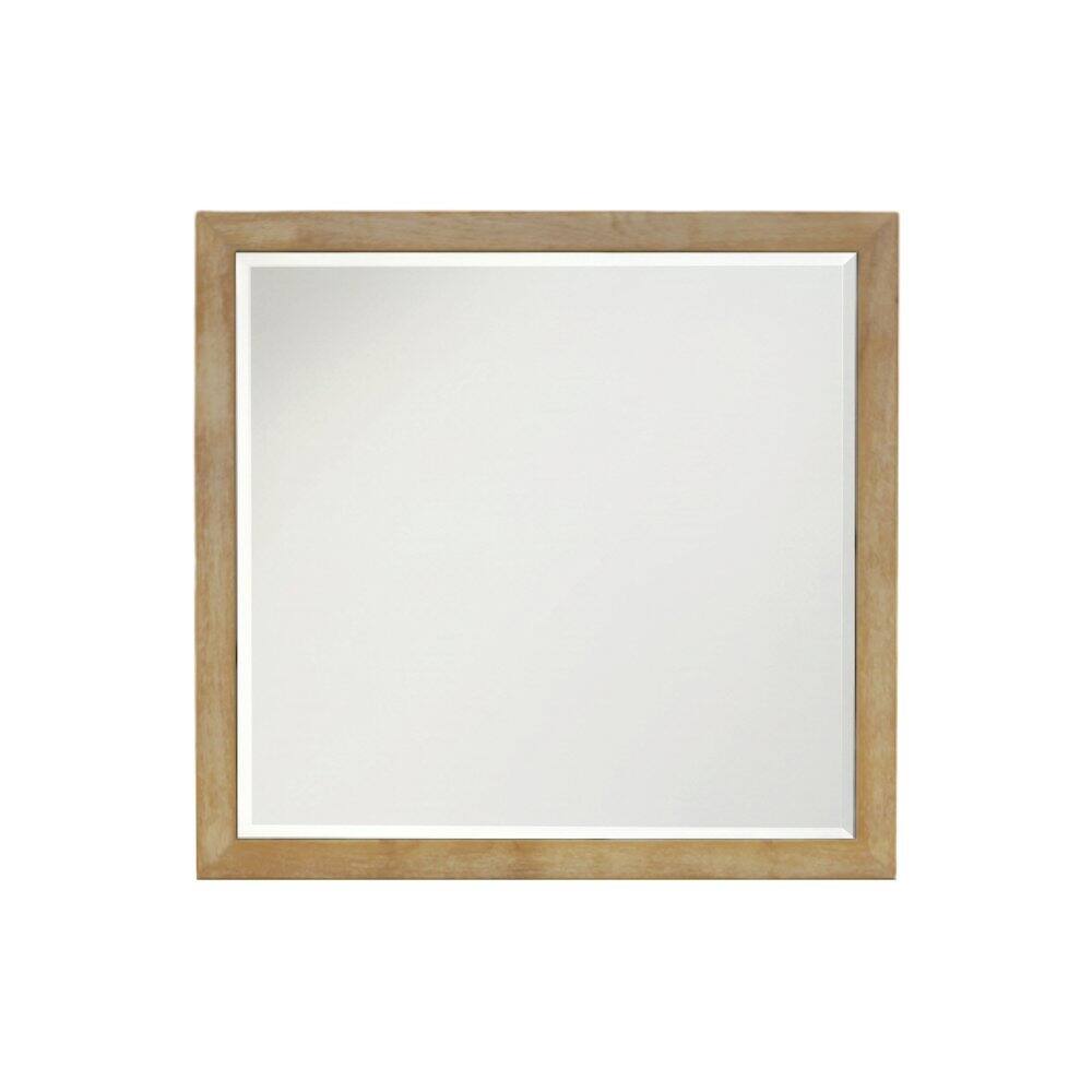 Left. Starlight Canyon Home - Modern Farmhouse Bedroom Vanity Mirror Single Piece Stylish Design - Light Oak.