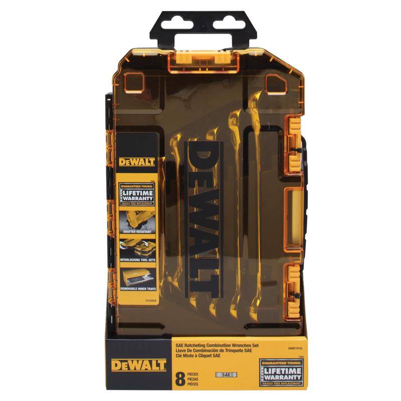 DEWALT SARANTES FODE: LIFETIME WARRANTY INTERLOCKING REMOVABLE SHIFTER TRAPS - TOKL TRATS SETS  
DEWALT SAE Ratcheting Combination Wrenches Set - TE Llave De Combinación de Trinquete SAE Cle Mixte à Cliquet SAE GUARANTIES TOUGH.  
DEWALT PECES: LIFETIME SAE 8 PIEZAS WARRANTY PCES MAL ... RERPALIMIN

Corrected text:  
DEWALT SAE Ratcheting Combination Wrenches Set - TE Llave De Combinación de Trinquete SAE Cle Mixte à Cliquet SAE GUARANTIES TOUGH.  
DEWALT PECES: LIFETIME SAE 8 PIEZAS WARRANTY PCES MAL ... RERPALIMIN