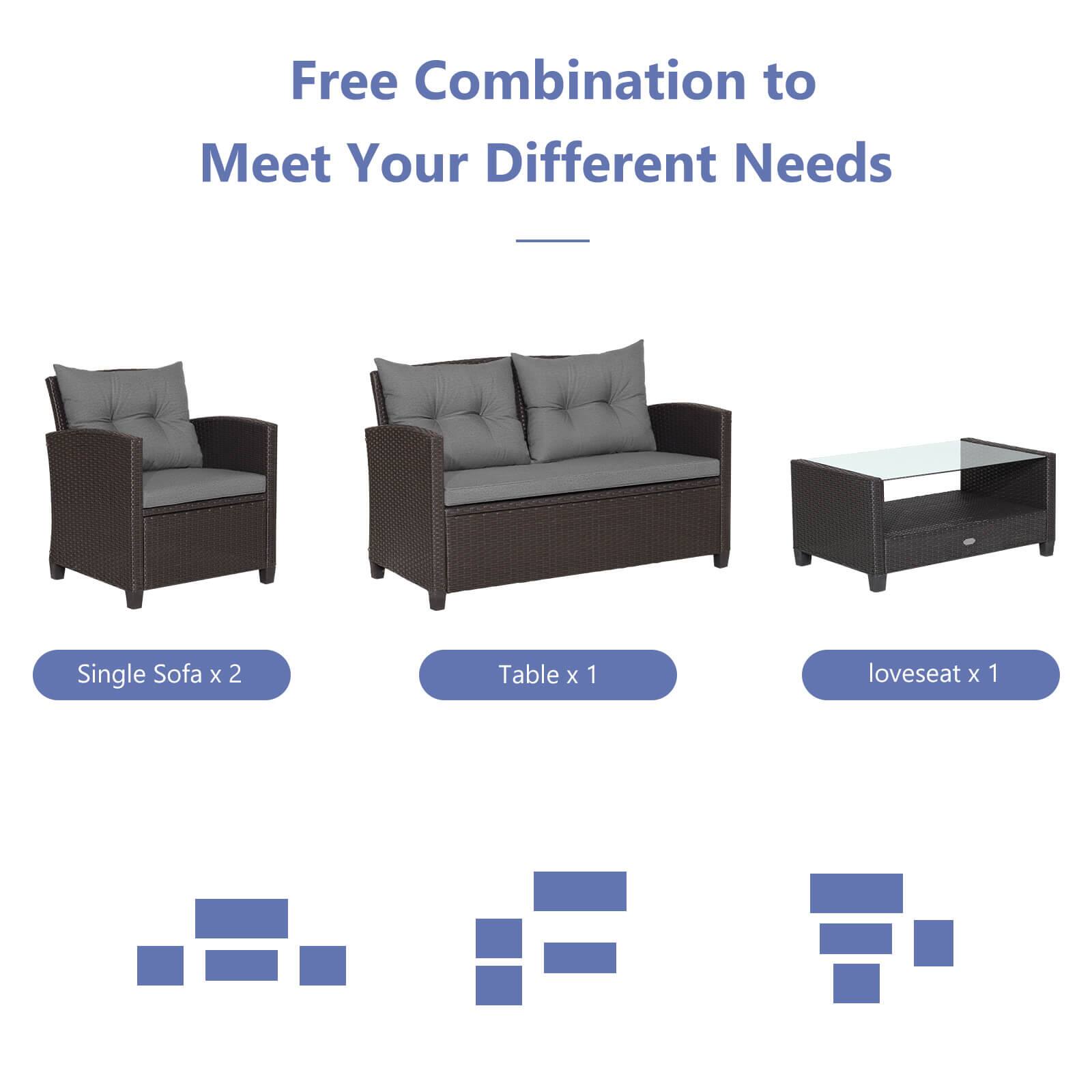 Free Combination to Meet Your Different Needs

Single Sofa x 2
Table x 1
loveseat x 1