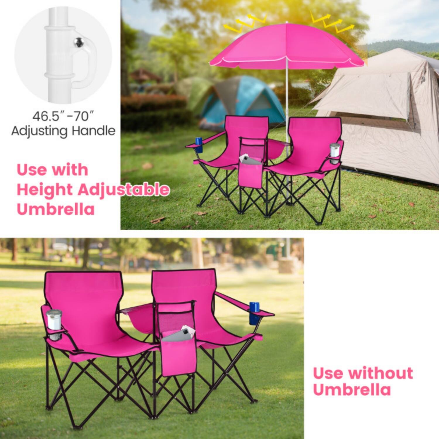 46.5" - 70" Adjusting Handle

Use with Height Adjustable Umbrella

Use without Umbrella