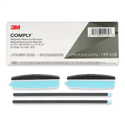 3M COMPLY™
Magnetic Attach for Monitors
Magnetehalterung für Monitore
モニター用マグネットアタッチ
모니터용 마그네트 부착
1 ATTACHMENT SYSTEM / 1 BEFESTIGUNGSSYSTEM / 1 애태칭 시스템 / 1 부착 시스템
WARNING: To reduce the risks associated with magnets and implanted medical devices interference which, if not avoided, could result in serious injury or death.
AVERTISSEMENT: Limitez l'exposition aux aimants et aux dispositifs médicaux implantés pour réduire les risques d'interférence qui, si elle n'est pas évitée, pourrait entraîner des blessures graves ou la mort.
ADVERTENCIA: Para reducir los riesgos asociados con los imanes y los dispositivos médicos implantados, evite la exposición a la interferencia que, si no se evita, podría causar lesiones graves o la muerte.
ADVERTENCIA: Para reducir los riesgos asociados con los imanes y los dispositivos médicos implantados, evite la exposición a la interferencia que
