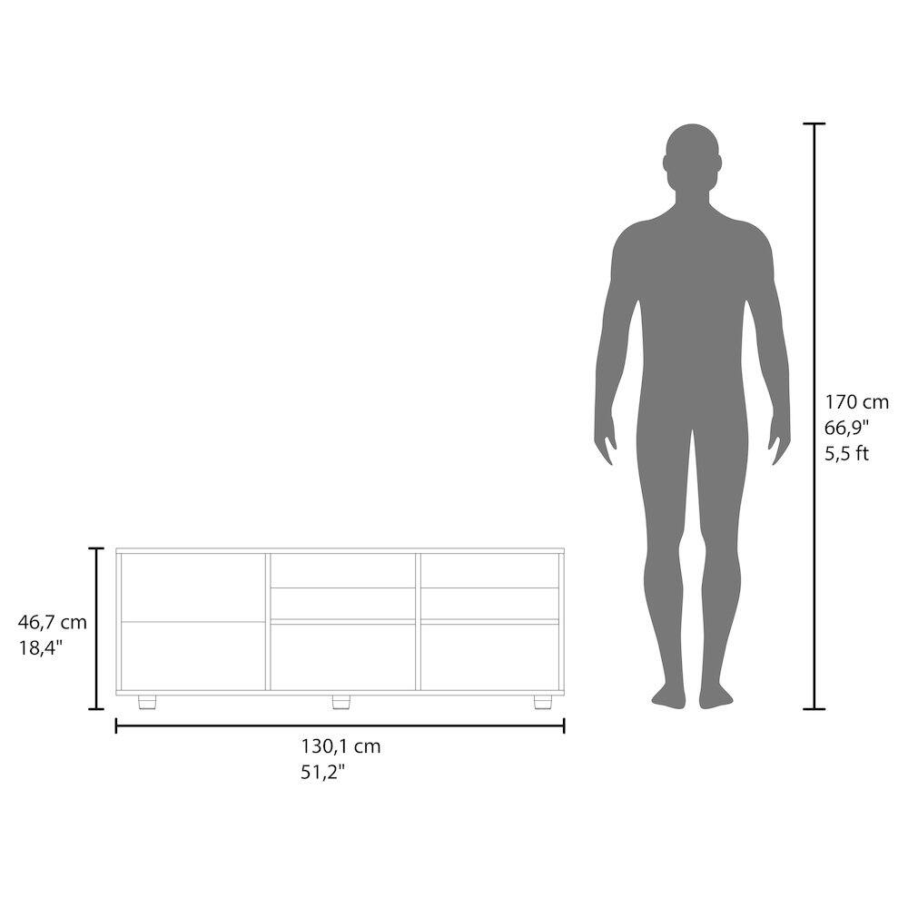 170 cm  
66,9"  
5,5 ft  

46,7 cm  
18,4"  

130,1 cm  
51,2"
