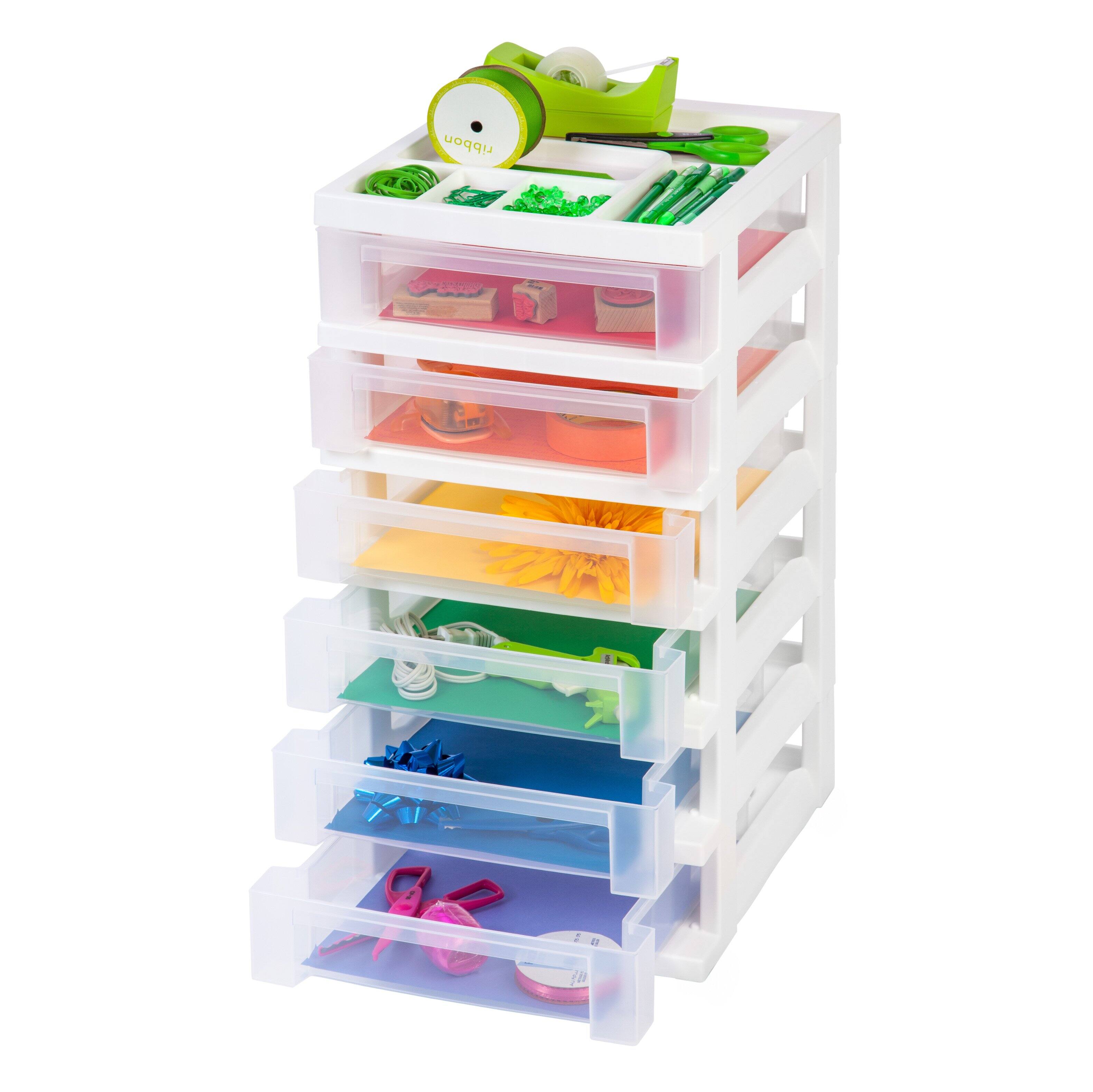 Alt View 7. IRIS USA - IRIS 6 Drawer Rolling Storage Cart with Organizer Top, White - White.
