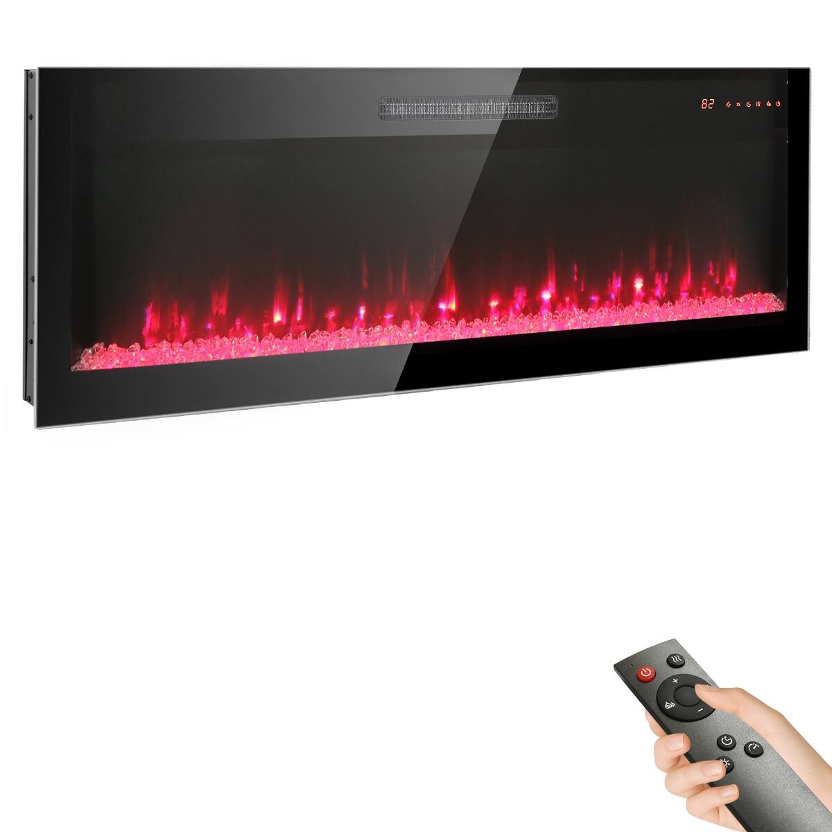 Front. Loheer - Loheer 60 inch recessed electric fireplace Wall Mounted Heater - Antique Black.