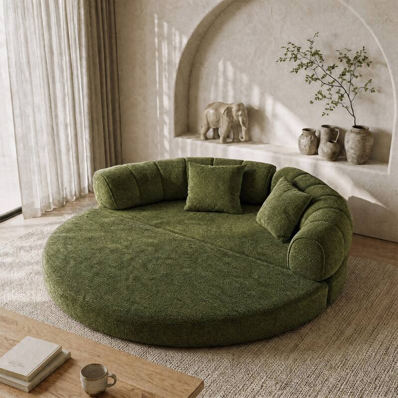 Angle. Vipbear - 78.8" Round Boneless Couch, Convertible Loveseat Sleeper Sofa Bed for Small Spaces, Apartment, Dorm - green.