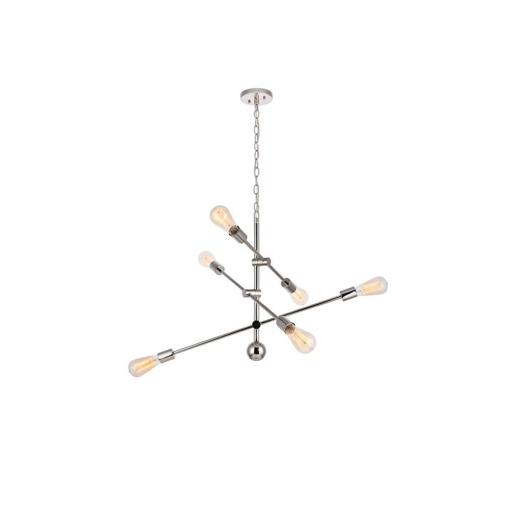 Alt View 2. Living District - Axel 6 Lights polished Nickel Pendant - Polished Nickel.