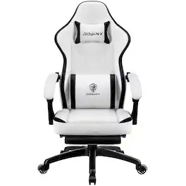 Dowinx - Gaming Chair with Pocket Spring Cushion, Breathable PU Leather Game Chair, Ergonomic Computer Chair with Lumbar Support - White