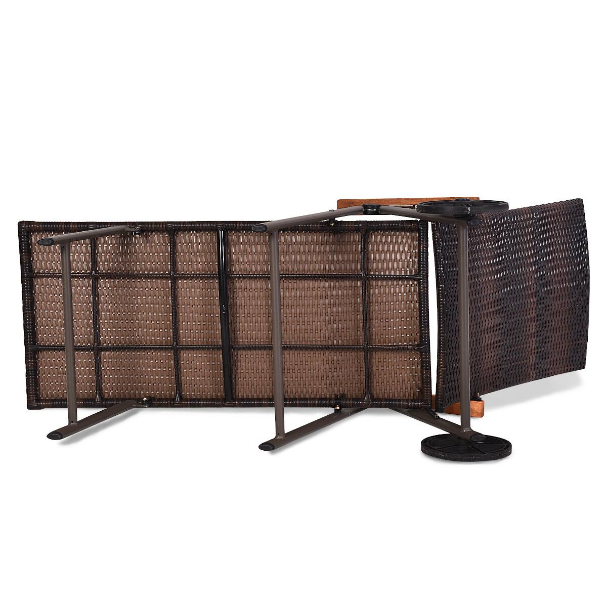 Angle. Costway - Folding Outdoor Pool Chaise Lounge Chair Aluminum Rattan Lounger Recliner Chair W/Wheels - Brown.
