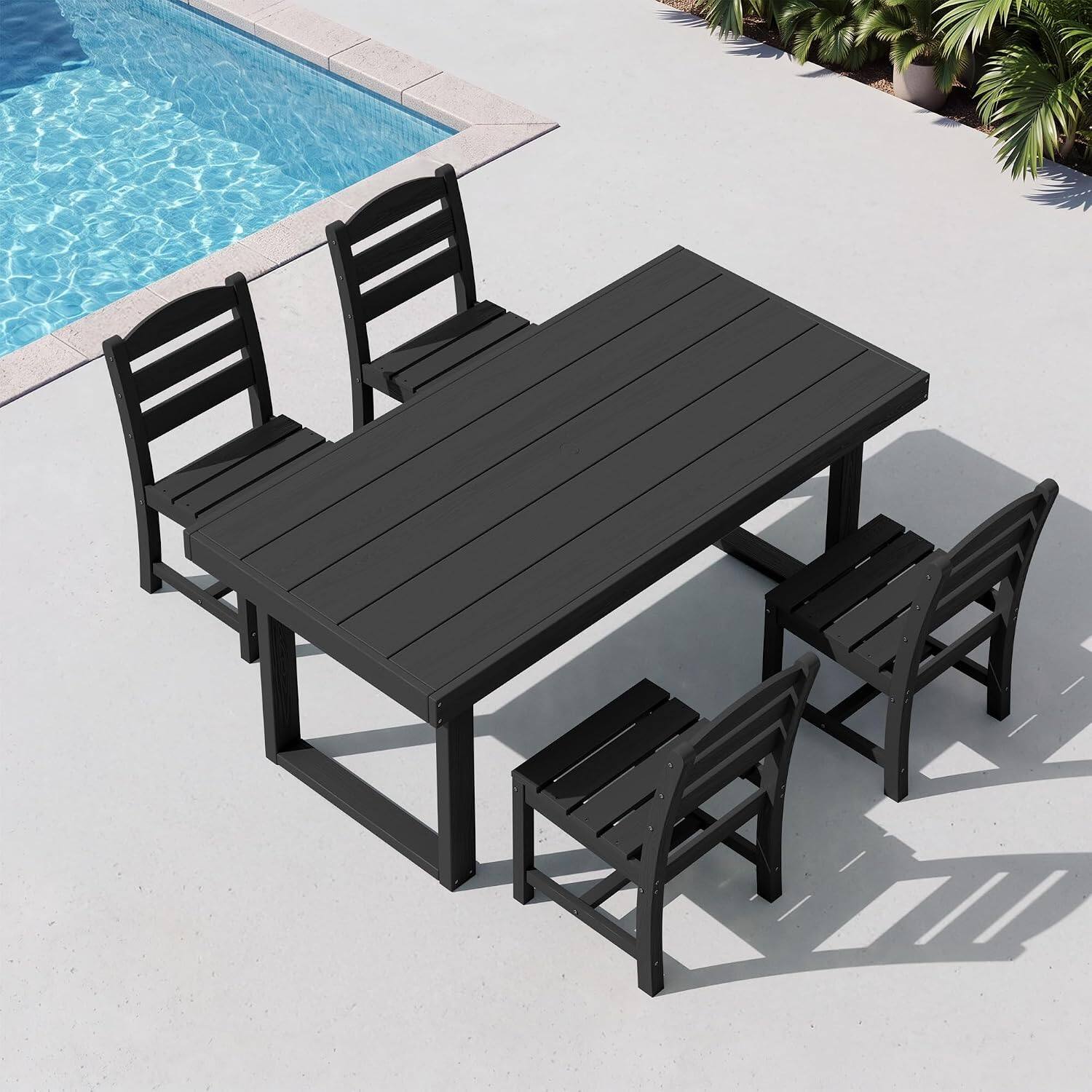 SERWALL - HDPE Outdoor Dining Set for 4, 67'' Patio Table and Chairs Set - Midnight Black price history on PriceWatchPro