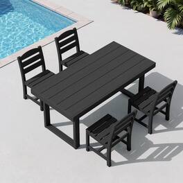 SERWALL - HDPE Outdoor Dining Set for 4, 67'' Patio Table and Chairs Set - Midnight Black