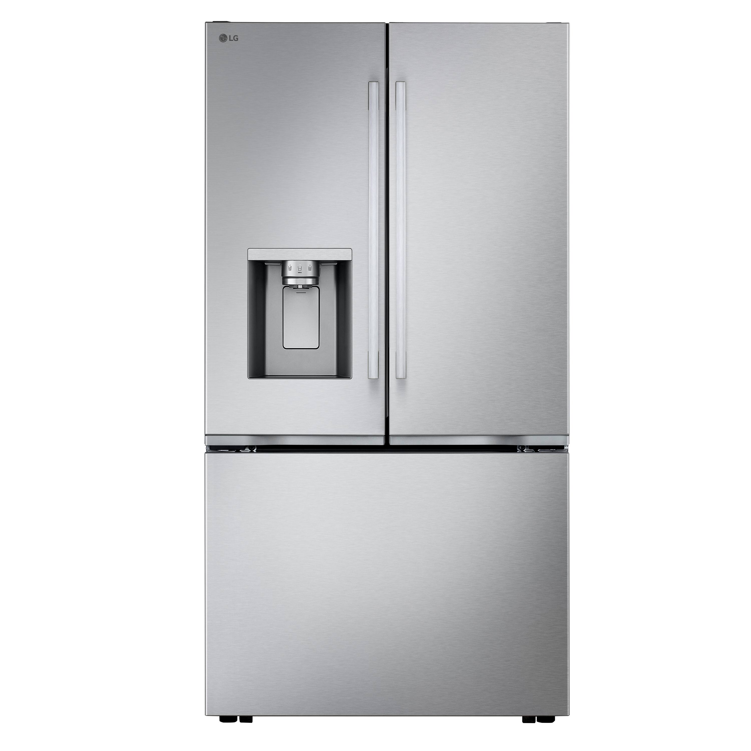 Front. LG - 36-in Wide 23.7 Cu. Ft. French Door Counter-Depth MAX Smart Refrigerator with Zero Clearance Hinge System and Thin Door - PrintProof Stainless Steel.