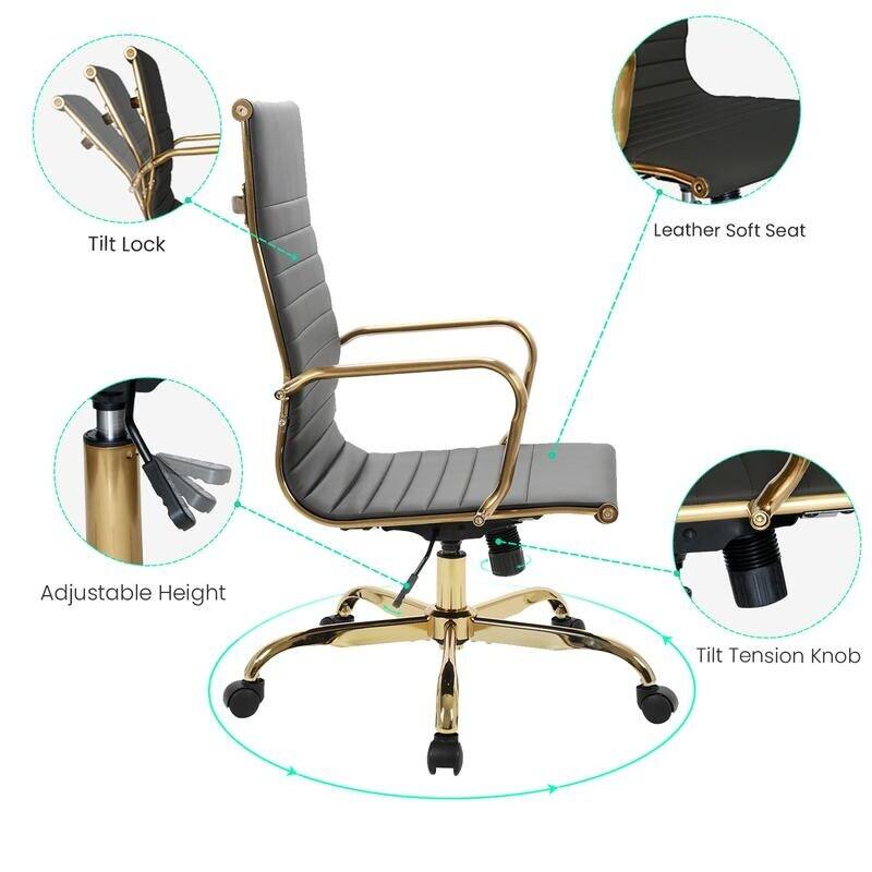 - Tilt Lock
- Leather Soft Seat
- Adjustable Height
- Tilt Tension Knob