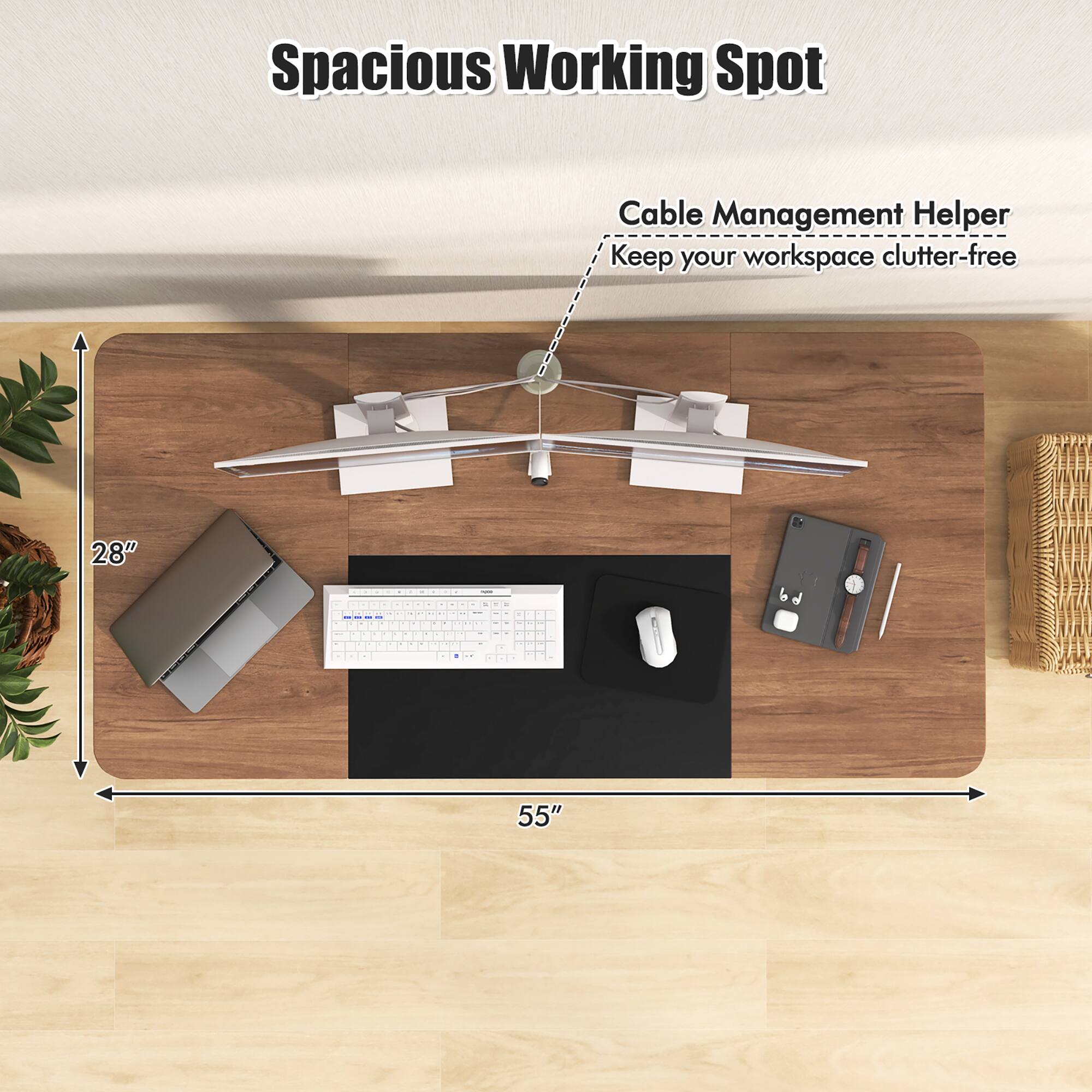 Spacious Working Spot, Cable Management Helper, Keep your workspace clutter-free, 28", 55"