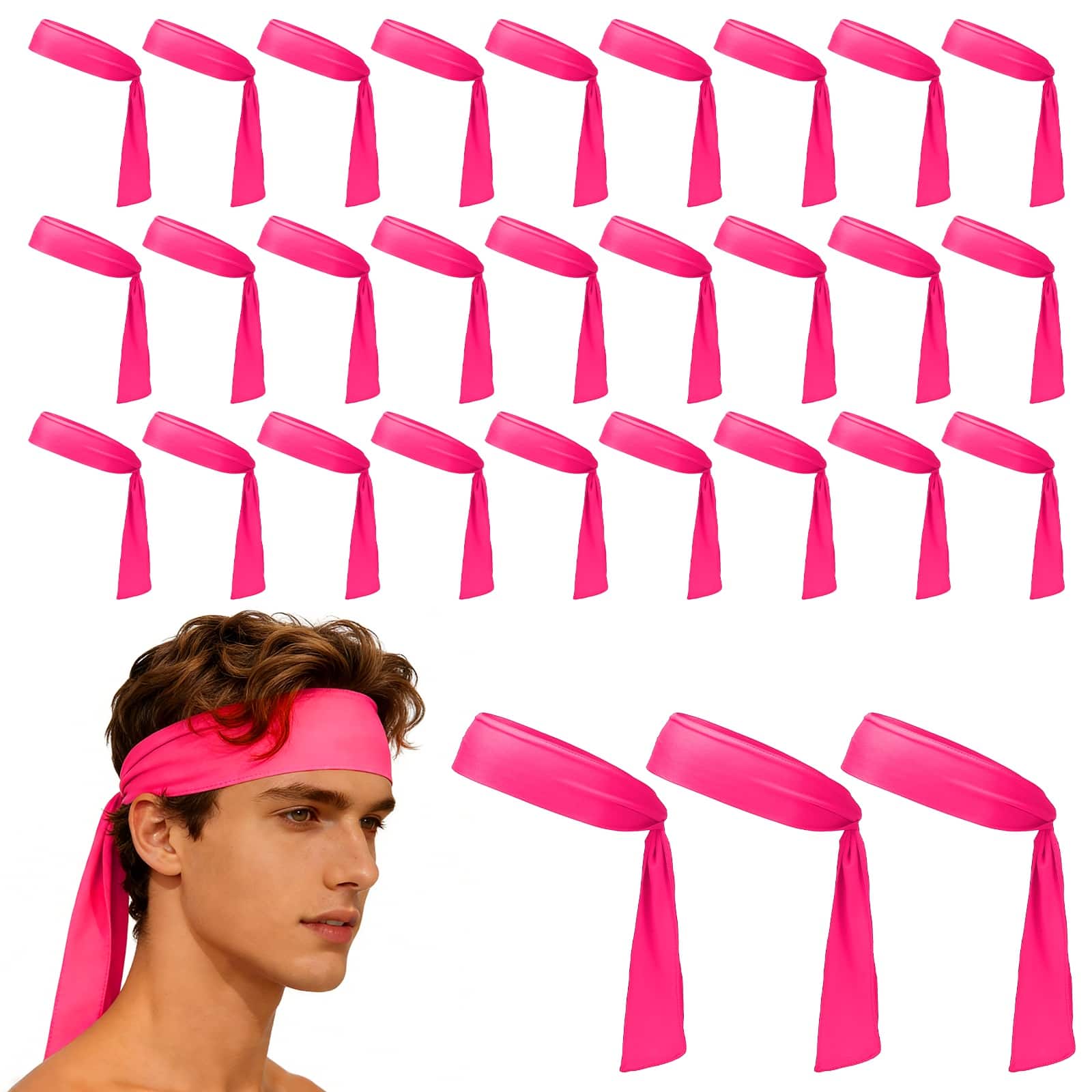Unique Bargains - Tie Sweatband Headband, Adjustable Non-Slip Moisture Wicking Athletic Headband, 30pcs - For Tennis/Karate/Workout/Yoga - Rose Red price history on PriceWatchPro