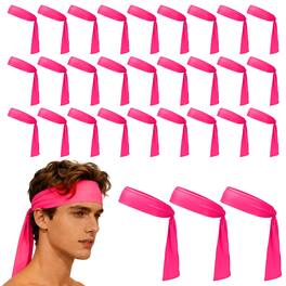 Unique Bargains - Tie Sweatband Headband, Adjustable Non-Slip Moisture Wicking Athletic Headband, 30pcs - For Tennis/Karate/Workout/Yoga - Rose Red