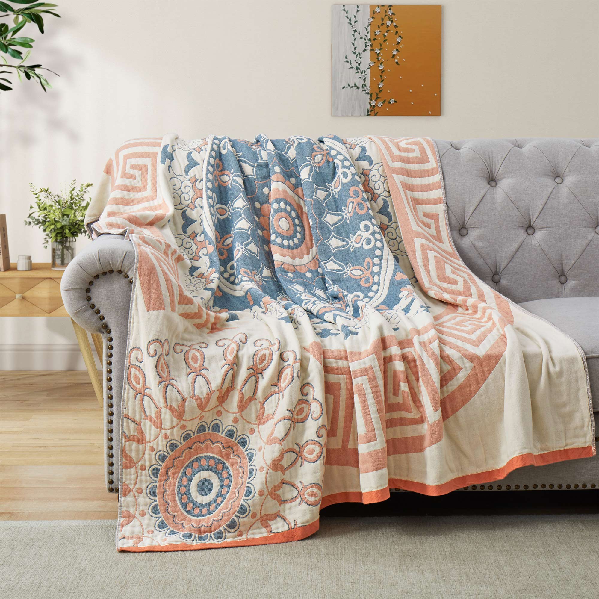 Front. Peace Nest - Peace Nest 100% Cotton Boho Throw Blanket Rustic Home Decor Boho Design, Boho, 60x80 inches - Boho.